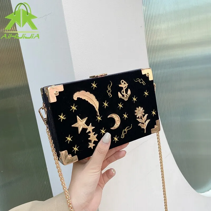 Vvsha Christmas Gift luxury Metal Badge Box Shape Handbag Purse Chain Party Clutch Bag new Kawaii Shoulder Crossbody Messenger Bags for women