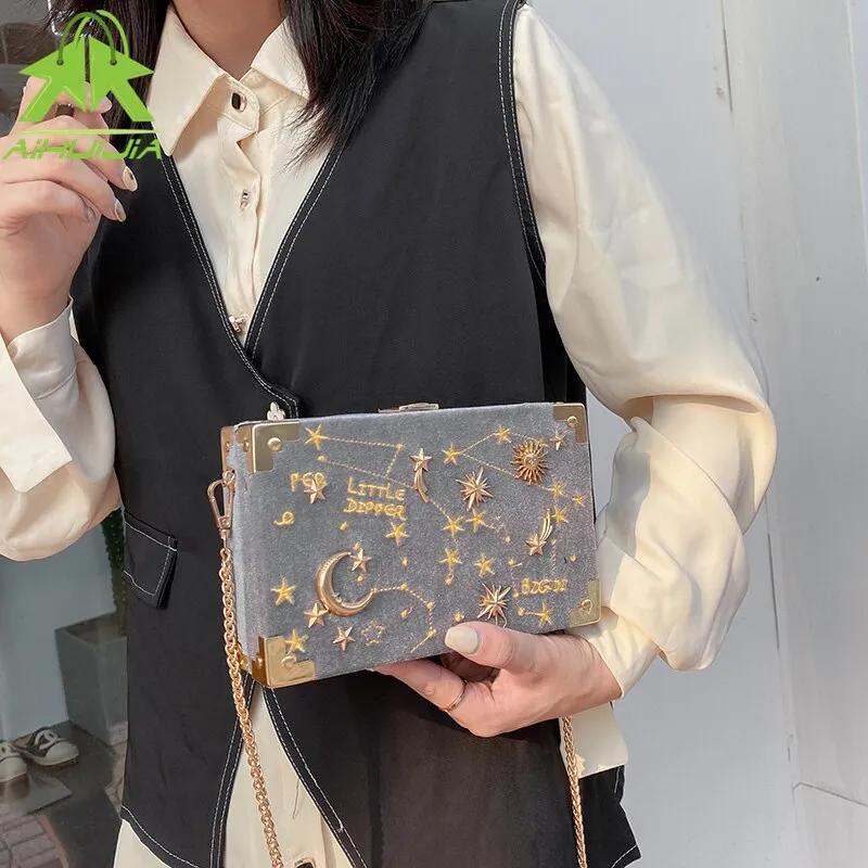 Vvsha Christmas Gift luxury Metal Badge Box Shape Handbag Purse Chain Party Clutch Bag new Kawaii Shoulder Crossbody Messenger Bags for women
