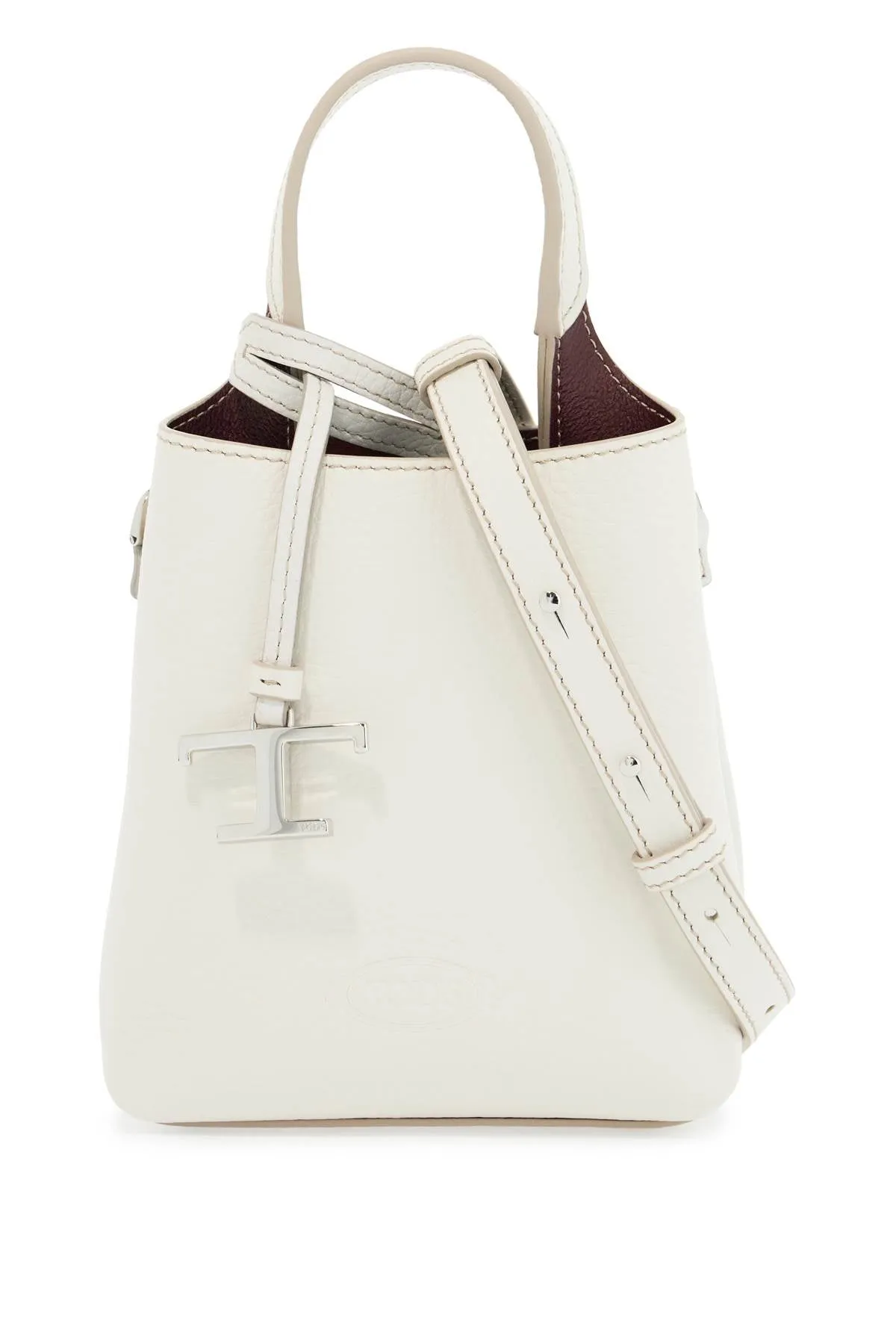 white calf leather crossbody bag with burgundy details XBWAPAT9000QRI B015(BIANCO CALCE) R802(BORDEAUX SC)