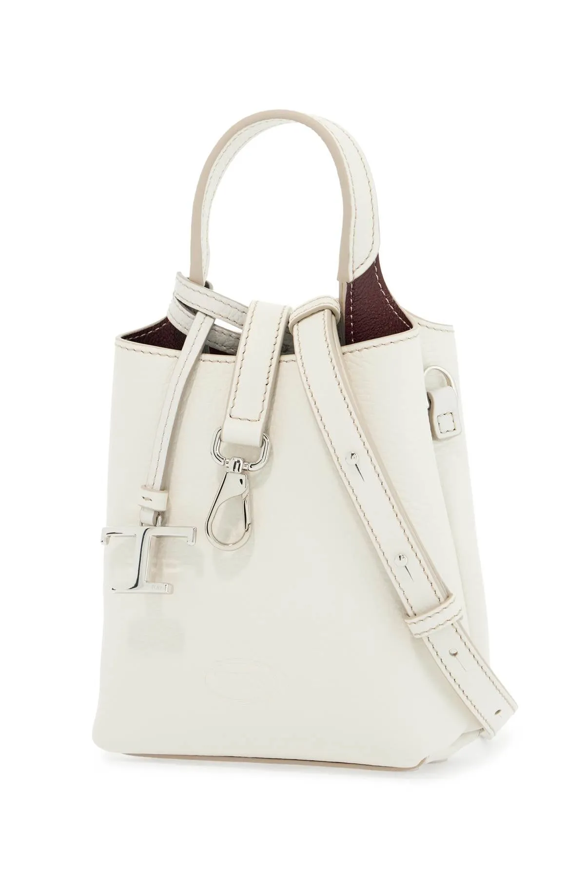 white calf leather crossbody bag with burgundy details XBWAPAT9000QRI B015(BIANCO CALCE) R802(BORDEAUX SC)