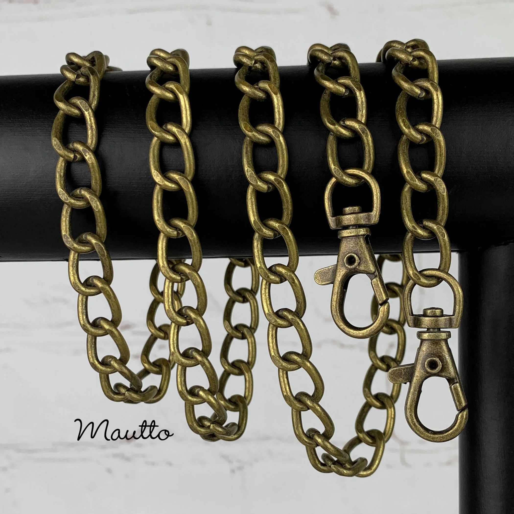Wide Classy Curb Chain, Antique Brass Finish - 7/16 inch (11mm) Wide Luxury Chain Strap - Handle to Crossbody Lengths