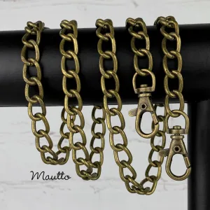 Wide Classy Curb Chain, Antique Brass Finish - 7/16 inch (11mm) Wide Luxury Chain Strap - Handle to Crossbody Lengths