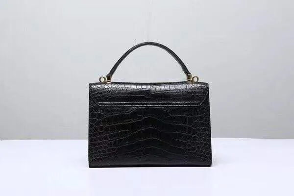 Women's Genuine Crocodile Leather Tote  Top Handle Bags Black