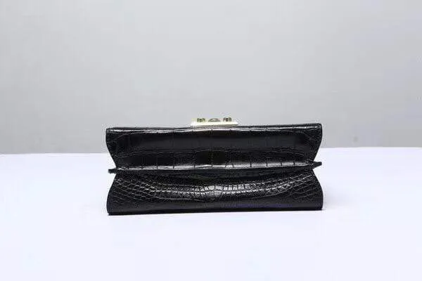 Women's Genuine Crocodile Leather Tote  Top Handle Bags Black