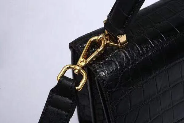Women's Genuine Crocodile Leather Tote  Top Handle Bags Black