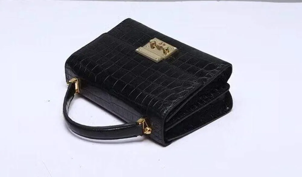 Women's Genuine Crocodile Leather Tote  Top Handle Bags Black