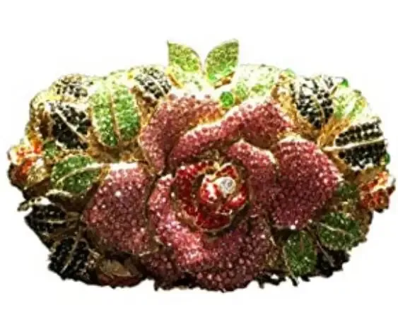 Women's Gold Flower Clutch Evening Bags: Bridal Wedding Handbags for Formal Parties with Rhinestone Floral Purses
