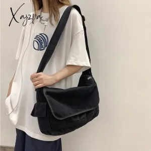 Xajzpa - Multi Pockets Messenger Bag Large Capacity Girl Shoulder Bags Solid Color Women&#39;S Bag Fashion Canvas School Crossbody Bag