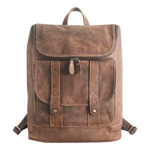 YAAGLE Vintage Unisex Crazy Horse Leather 15 inch Travel Backpack YGPD2089