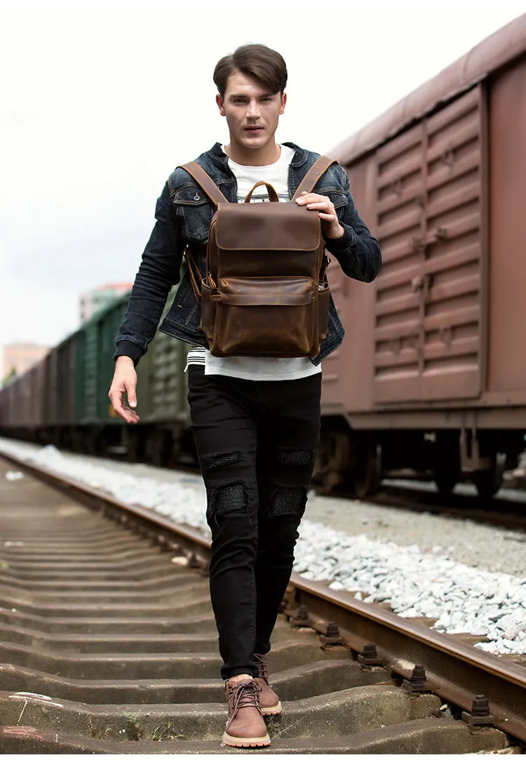 YAAGLE Vintage Unisex Crazy Horse Leather Travel Backpack YGB524