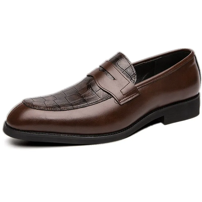 Yeknu Fashion Leather Formal Mens Crocodile Pattern Shoes Pointed Toe Casual Party Office Oxford Platform Shoes 5861
