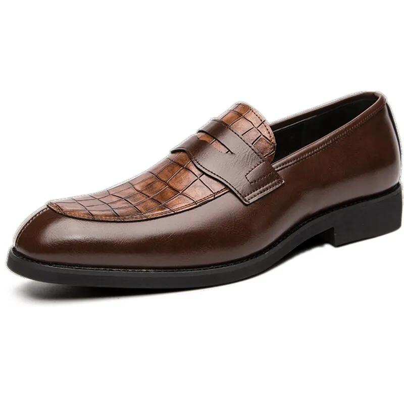Yeknu Fashion Leather Formal Mens Crocodile Pattern Shoes Pointed Toe Casual Party Office Oxford Platform Shoes 5861