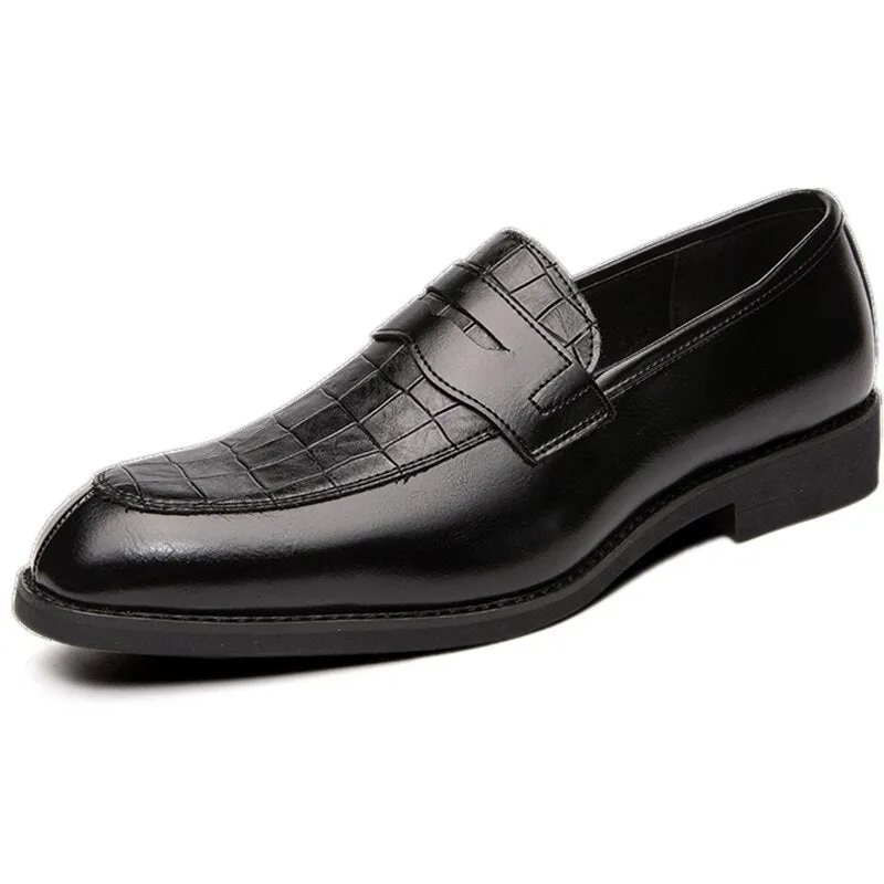 Yeknu Fashion Leather Formal Mens Crocodile Pattern Shoes Pointed Toe Casual Party Office Oxford Platform Shoes 5861