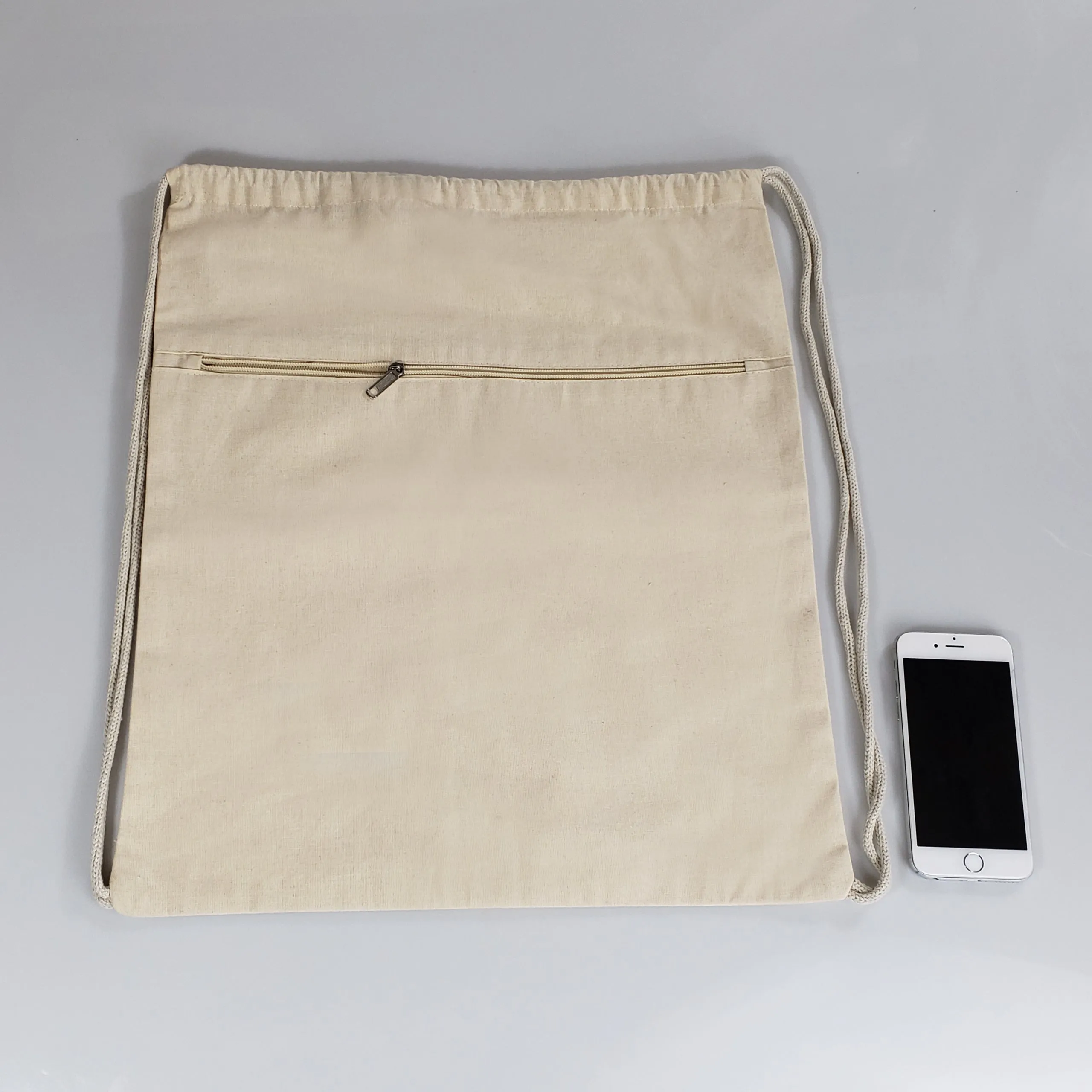Zippered Cotton Canvas Drawstring Bag Backpack BPK19